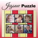 Puzzle 6 photo collage rouge rayures jaunes<br><div class="desc">Jetez ensemble des souvenirs avec notre puzzle personnalisé de 6 photos ! Parfait pour les soirées de jeux en famille ou les cadeaux sincères, ce puzzle vous permet de présenter six de vos photos préférées de manière amusante et interactive. Fabriquée avec des matériaux de haute qualité, la finition brillante et...</div>