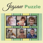 Puzzle 6 photo collage vert jaune rayures<br><div class="desc">Jetez ensemble des souvenirs avec notre puzzle personnalisé de 6 photos ! Parfait pour les soirées de jeux en famille ou les cadeaux sincères, ce puzzle vous permet de présenter six de vos photos préférées de manière amusante et interactive. Fabriquée avec des matériaux de haute qualité, la finition brillante et...</div>