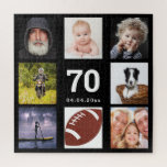 Puzzle 70e anniversaire 70 photo collage homme homme noir<br><div class="desc">Un cadeau pour le 70e anniversaire d'un homme,  célébrant sa vie avec un collage de 8 de vos photos. Modèles pour 70 ans et une date. Date de naissance ou date d'anniversaire. Lettres de couleur blanche. Arrière - plan noir.</div>