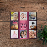 Puzzle 70e anniversaire bourgogne nom photo collage<br><div class="desc">Un cadeau pour le 70e anniversaire d'une femme,  célébrant sa vie avec un collage de 8 de vos photos. Modèles pour un nom,  70 ans et une date. Date de naissance ou date d'anniversaire. Lettres violettes foncées et blanches. Couleur arrière - plan de dégradé violet féminin et féminin.</div>