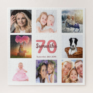 Puzzle 70e anniversaire photo collage femme blanc