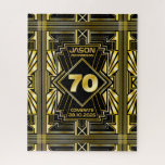 Puzzle 70e jour de Birthday Art Deco Gold Black Great Gat<br><div class="desc">Celebrate your milestone birthday in style with thih unique Art Deco-style,  Great Gatsby-inspecred design featuring geometric shapes en bright gold over background. Dans une classe élégante,  classy,  neutre,  parfaite pour la commemorating that special birthday with the jazz-infused taste of the Roaring Twenties.</div>