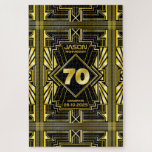 Puzzle 70e jour de Birthday Art Deco Gold Black Great Gat<br><div class="desc">Celebrate your milestone birthday in style with thih unique Art Deco-style,  Great Gatsby-inspecred design featuring geometric shapes en bright gold over background. Dans une classe élégante,  classy,  neutre,  parfaite pour la commemorating that special birthday with the jazz-infused taste of the Roaring Twenties.</div>