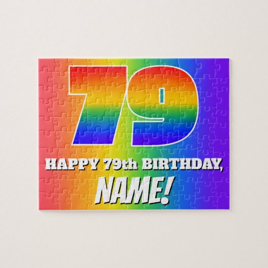 Puzzle 79e anniversaire — Motif Rainbow multicolore "79" (Horizontal)