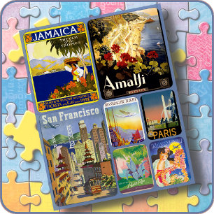 PUZZLE - 7 Collage d'affiches de voyage vintage