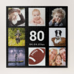 Puzzle 80e anniversaire 80 photo collage homme homme noir<br><div class="desc">Un cadeau pour le 80e anniversaire d'un homme,  célébrant sa vie avec un collage de 8 de vos photos. Modèles de 80 ans et une date. Date de naissance ou date d'anniversaire. Lettres de couleur blanche. Arrière - plan noir.</div>