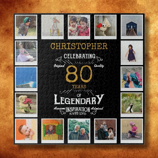 Puzzle 80e anniversaire Black Gold Photo Collage