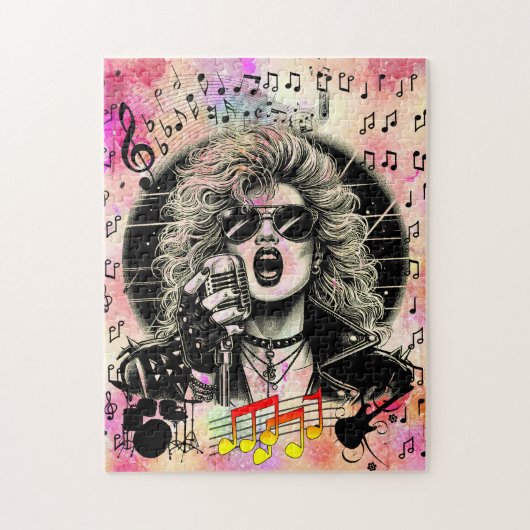 Puzzle 80s Rocker chick chick chanteuse encre (Vertical)