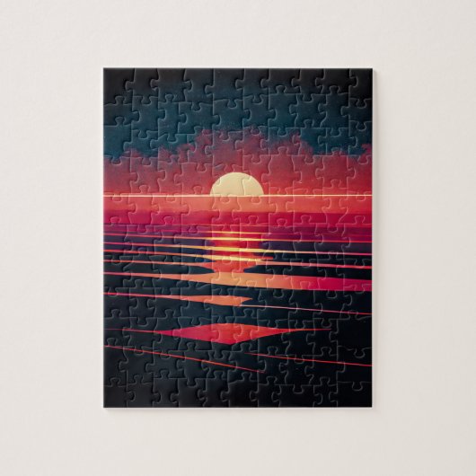 Puzzle 80s Synthwave Red Sea and Vintage Sunset (Vertical)