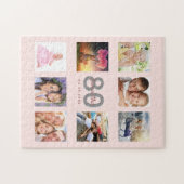 Puzzle 80th birthday custom photo rose gold blush pink (Horizontal)