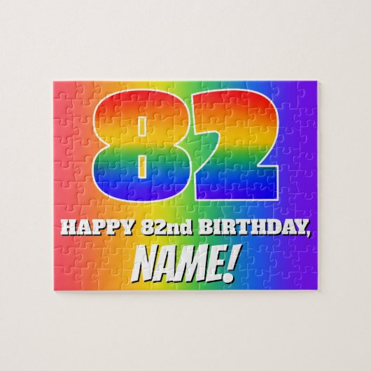 Puzzle 82e anniversaire — Motif Rainbow multicolore "82" (Horizontal)