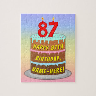 Puzzle 87th Birthday: Fun Cake and Candles + Custom Name