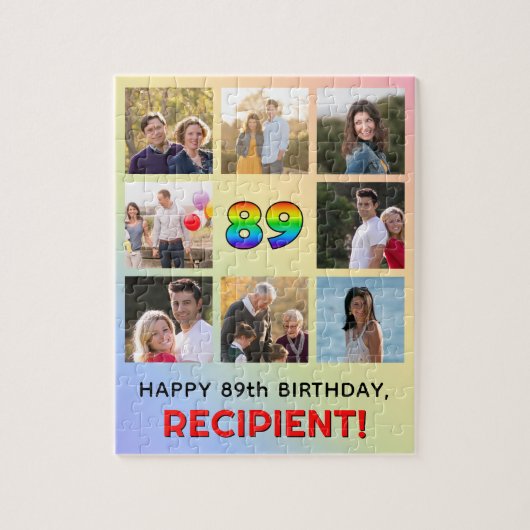 Puzzle 89e anniversaire : Arc-en-ciel amusant #, Nom pers (Vertical)
