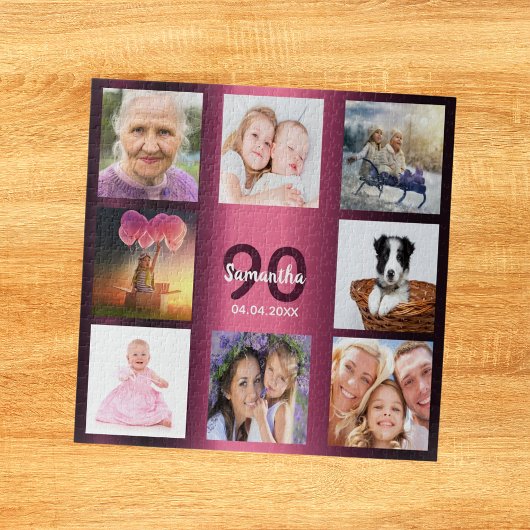 Puzzle 90e anniversaire 90 photo collage femme violet