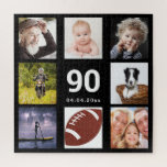 Puzzle 90e anniversaire 90 photo collage homme homme noir<br><div class="desc">Un cadeau pour le 90ème anniversaire d'un homme,  célébrant sa vie avec un collage de 8 de vos photos. Modèles pour 90 ans et une date. Date de naissance ou date d'anniversaire. Lettres de couleur blanche. Arrière - plan noir.</div>