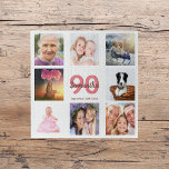 Puzzle 90e anniversaire photo collage femme blanc<br><div class="desc">Un cadeau pour le 90ème anniversaire d'une femme,  célébrant sa vie avec un collage de 8 de vos photos. Modèles pour un nom,  âge 90 et une date. Date de naissance ou date d'anniversaire. Corail et lettres bordeaux. Fond blanc.</div>