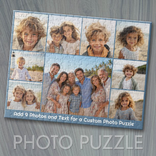 Puzzle 9 Collage de photos -- Texte facultatif Bleu Blanc
