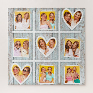 Puzzle 9 Collage Photo Cœurs en Bois Rustique Meilleures