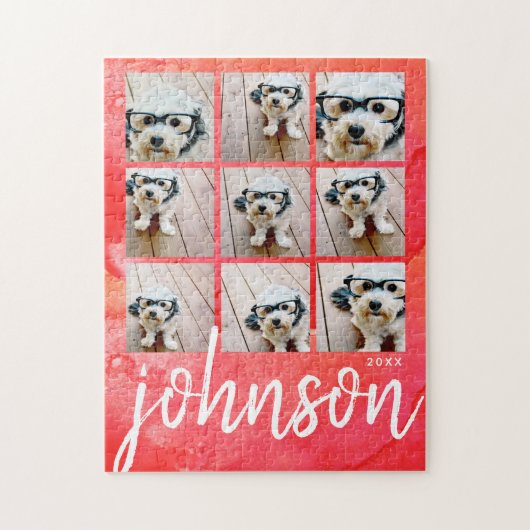 Puzzle 9 Photo Collage - Joyeux Noël rouge Aquarelle (Vertical)