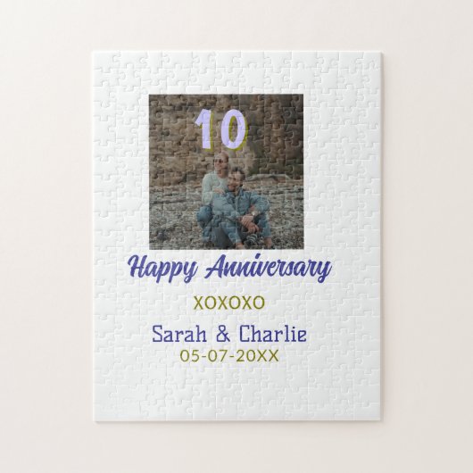 Puzzle À 10 ans d'anniversaire de mariage violet doré (Vertical)