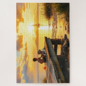 Puzzle A boy and his dog at the lake at sunset (Vertical)