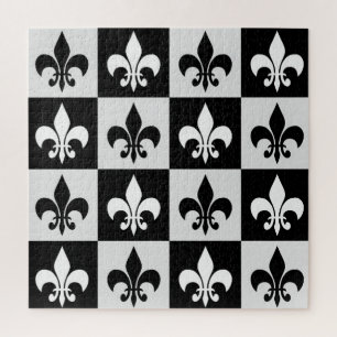 Puzzle à damiers Blanc Noir Fleur-De-Lis Motif