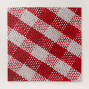 Puzzle À damiers rouge : tissu nappe texture.