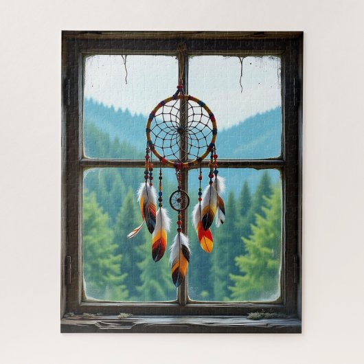 Puzzle A Dreamcatcher in a Window overlooking Mountains (Vertical)