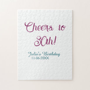 Puzzle À la 30e anniversaire nom date mauve bleu élégant