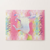 Puzzle à licorne arc-en-ciel. Nom personnalisé. (Horizontal)