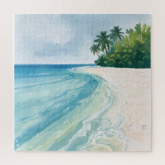 Puzzle A Serene Tropical Beach in Watercolor (Vertical)