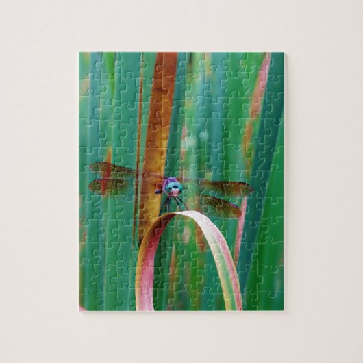 Puzzle A teal Eyed Dragonfly with cattails (Vertical)