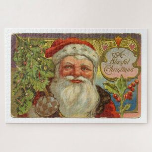 Puzzle A vintage Father Christmas greeting postcard,