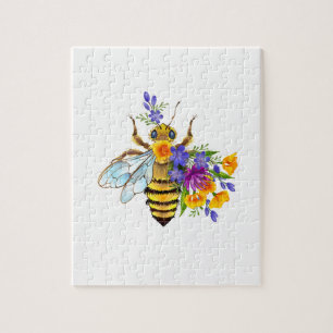 Puzzle Abeille à fleurs avec plantes sauvages