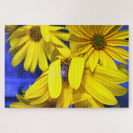 Puzzle Abeille bleu tournesol jaune (Horizontal)