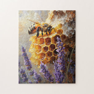Puzzle Abeille sur peigne de miel avec fleurs de lavande