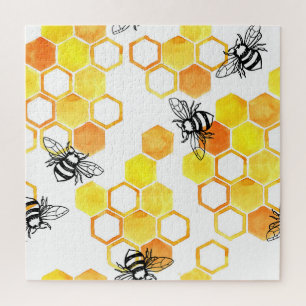 Puzzle Abeilles de miel : Motif d'aquarelle jaune