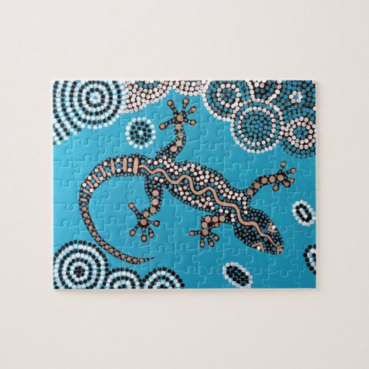 Puzzle Aboriginal sorte, Gecko, peinture de point, (Horizontal)