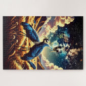 Puzzle Abstract Blue Cranes – Artistic Nature Scene (Horizontal)