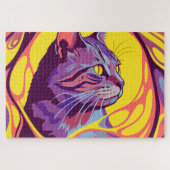 Puzzle Abstract Cat: Pop Art Psychedelic Swirl (Horizontal)