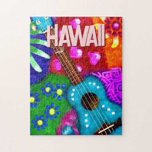 Puzzle Abstract Funky Ukulele Floral Tropical Teal Purple (Vertical)