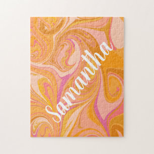 Puzzle Abstract Marble Swirl Art in Yellow
