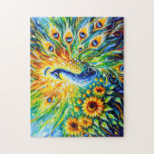 Puzzle Abstract Peacock with Sunflowers in painting (Vertical)