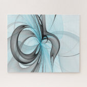Puzzle Abstrait Art Fractal Moderne Gris Anthracite Bleu (Horizontal)