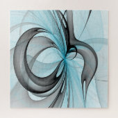 Puzzle Abstrait Art Fractal Moderne Gris Anthracite Bleu (Horizontal)
