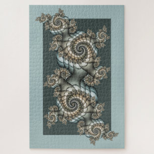 Puzzle Abstrait Beige clair Bleu Fractal Art Spirales