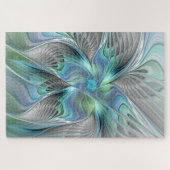 Puzzle Abstrait Bleu Vert Papillon Imaginaire Fractal Art (Horizontal)