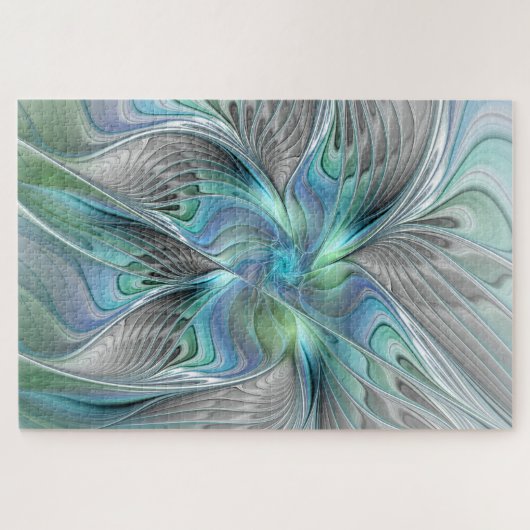 Puzzle Abstrait Bleu Vert Papillon Imaginaire Fractal Art (Horizontal)
