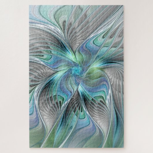 Puzzle Abstrait Bleu Vert Papillon Imaginaire Fractal Art (Vertical)