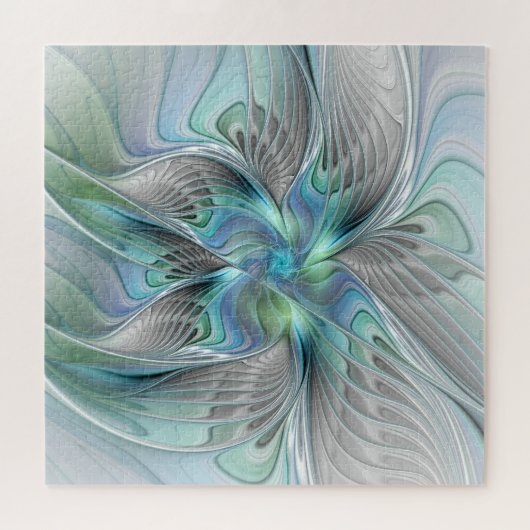 Puzzle Abstrait Bleu Vert Papillon Imaginaire Fractal Art (Horizontal)